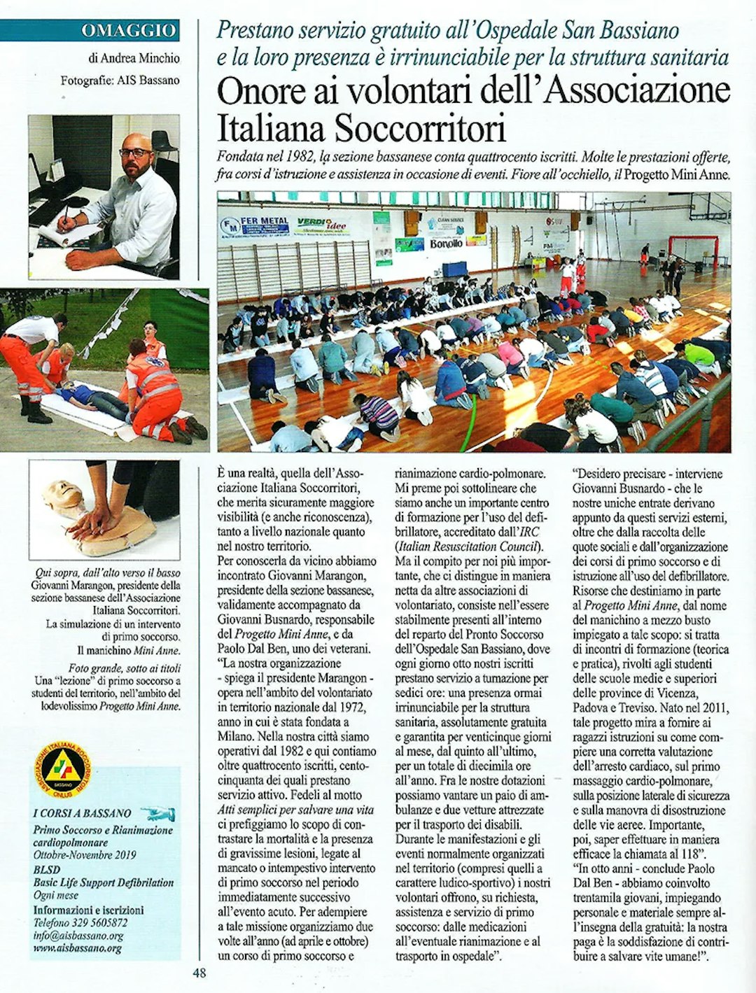 Articolo di giornale AIS Bassano dettagli • News • Associazione Italiana Soccorritori Bassano del Grappa